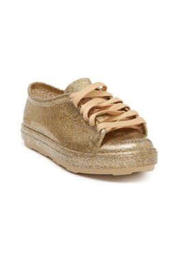 New Mel By Mini Melissa Mel Be gold glitter rubber Fashion Lace sneaker princess